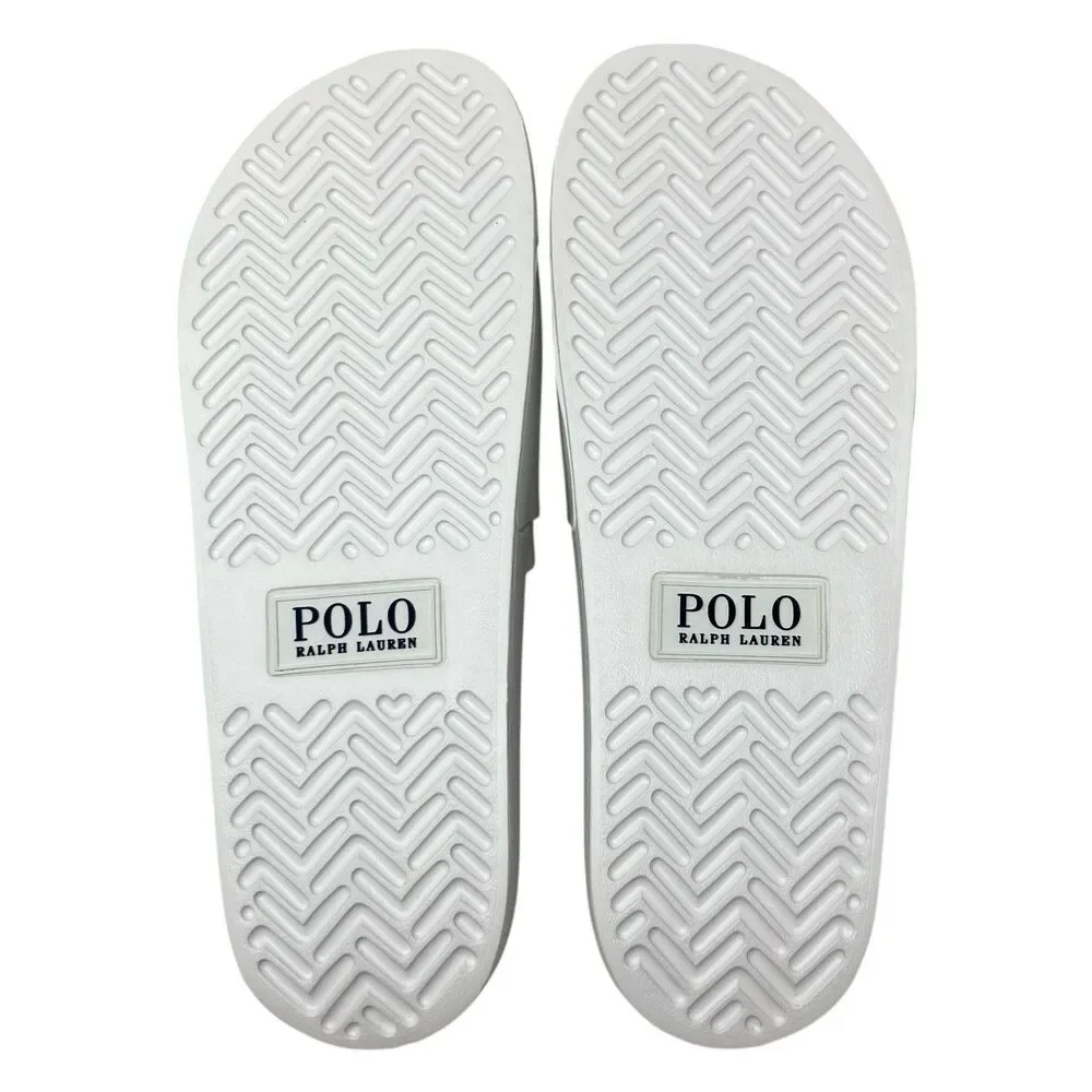 Polo Ralph‎ Lauren Slides Mens 12 White Polo Bear Sandals Preppy Summer Pool